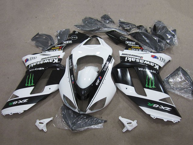 Beste Kawasaki ZX6R Motorrad Verkleidung 2007-2008 - Schwarz Weiss Monster