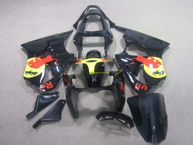 Beste Kawasaki ZX6R Motorrad Verkleidung 2000-2002 - Glanzendes Schwarz Gelb Red Bull
