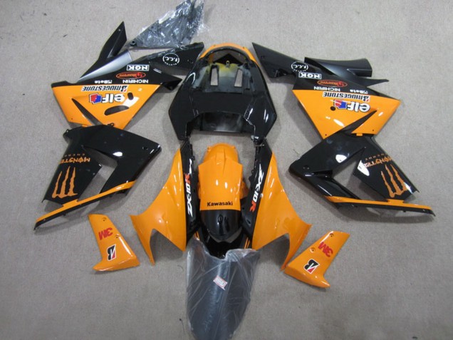 Beste Kawasaki ZX10R Motorrad Verkleidung 2004-2005 - Orange Glanzendes Schwarz 3M Monster