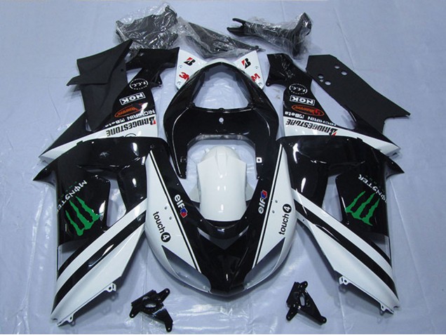Beste Kawasaki ZX10R Motorrad Verkleidung 2006-2007 - Weiss Glanzendes Schwarz Grun Elf Touch4 Monster