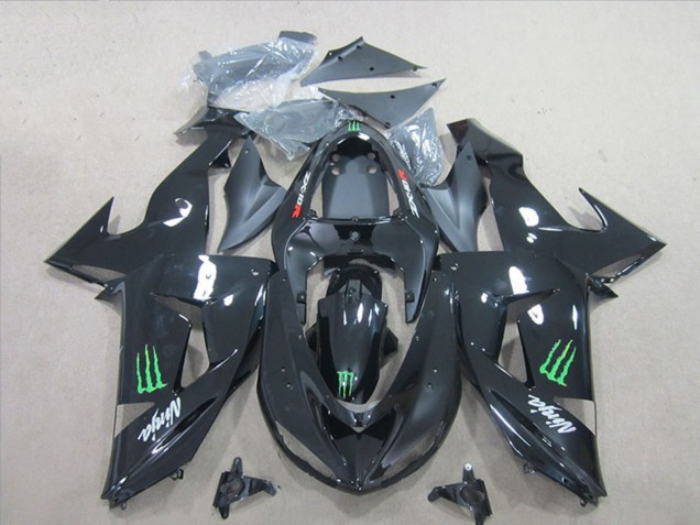 Beste Kawasaki ZX10R Motorrad Verkleidung 2006-2007 - Glanzendes Schwarz Grun Monster