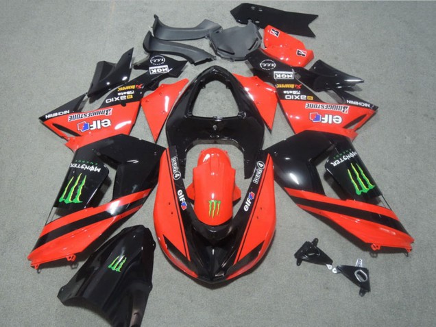 Beste Kawasaki ZX10R Motorrad Verkleidung 2006-2007 - Rot Glanzendes Schwarz Grun Elf Touch4 Monster