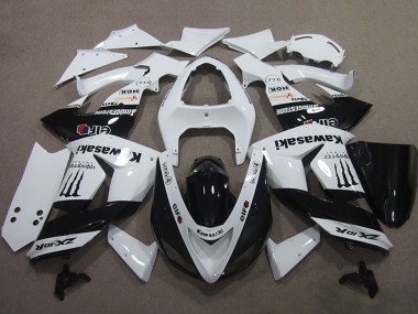 Beste Kawasaki ZX10R Motorrad Verkleidung 2006-2007 - Weiss Glanzendes Schwarz Elf Touch4 Monster Energy