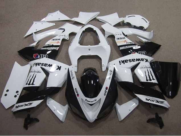 Beste Kawasaki ZX10R Motorrad Verkleidung 2006-2007 - Weiss Glanzendes Schwarz Elf Touch4 Monster Energy