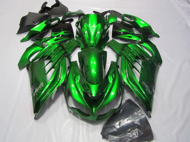 Beste Kawasaki ZX14R ZZR1400 Motorrad Verkleidung 2012-2024 - Grun Glanzendes Schwarz Silber Ninja