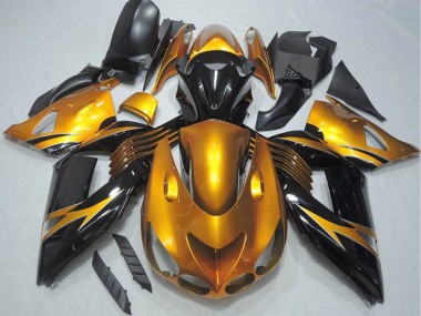 Beste Kawasaki ZX14R ZZR1400 Motorrad Verkleidung 2006-2011 - Gold Glanzendes Schwarz
