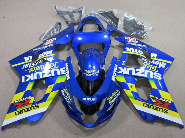 Beste Suzuki GSXR 750 Motorrad Verkleidung 2004-2005 - Blau Neon Gelb Telefonica MoviStar Motul
