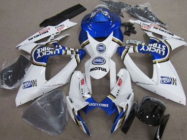 Beste Suzuki GSXR 750 Motorrad Verkleidung 2006-2007 - Weiss Blau Michelin Motul Lucky Strike