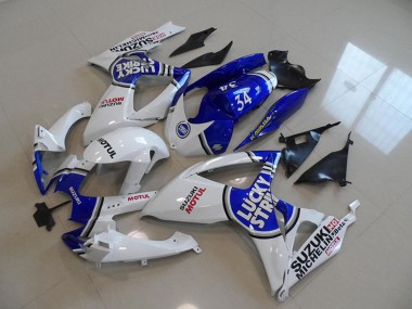 Beste Suzuki GSXR 750 Motorrad Verkleidung 2006-2007 - Weiss Blau Lucky Strike Motul 34
