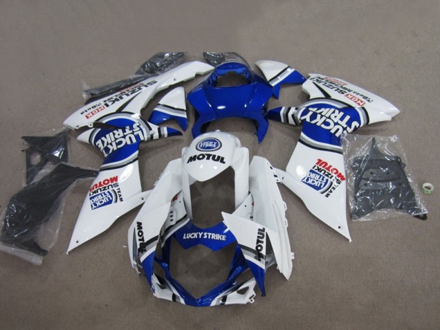 Beste Suzuki GSXR 750 Motorrad Verkleidung 2011-2024 - Weiss Lucky Strike Motul