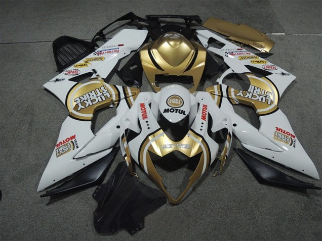 Beste Suzuki GSXR 1000 Motorrad Verkleidung 2005-2006 - Weiss Gold Lucky Strike Motul