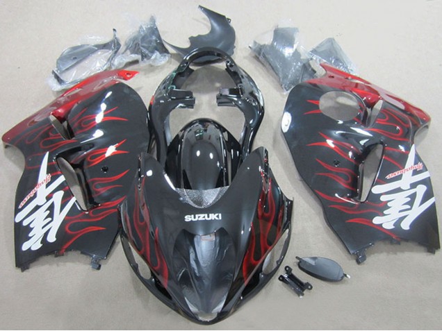 Beste Suzuki GSXR 1300 Hayabusa Motorrad Verkleidung 1996-2007 - Schwarz Rot Flamme