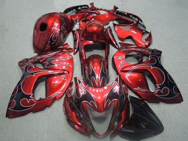 Beste Suzuki GSXR 1300 Hayabusa Motorrad Verkleidung 1996-2007 - Rot Silber Schwarz Flamme