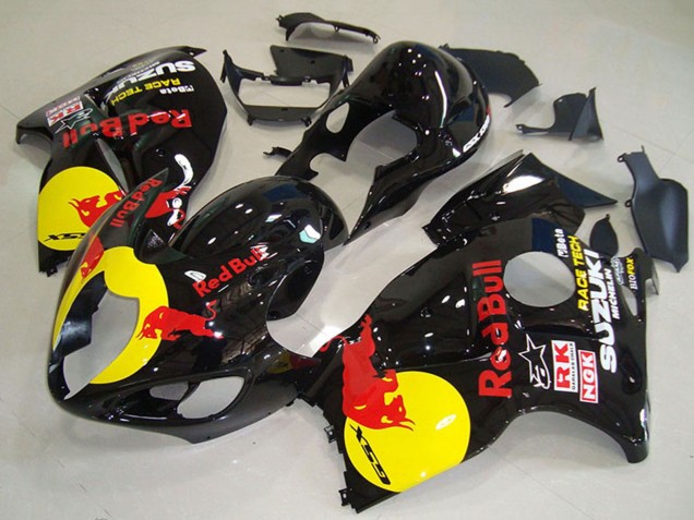 Beste Suzuki GSXR 1300 Hayabusa Motorrad Verkleidung 1996-2007 - Glanzendes Schwarz Gelb Red Bull