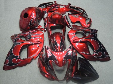 Beste Suzuki GSXR 1300 Hayabusa Motorrad Verkleidung 2008-2020 - Rot Schwarz Flamme