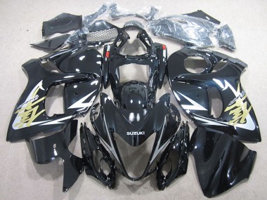 Beste Suzuki GSXR 1300 Hayabusa Motorrad Verkleidung 2008-2020 - Glanzendes Schwarz Weiss Gold Aufkleber