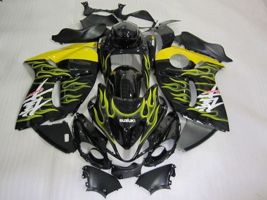 Beste Suzuki GSXR 1300 Hayabusa Motorrad Verkleidung 2008-2020 - Glanzendes Schwarz Gelb Flamme
