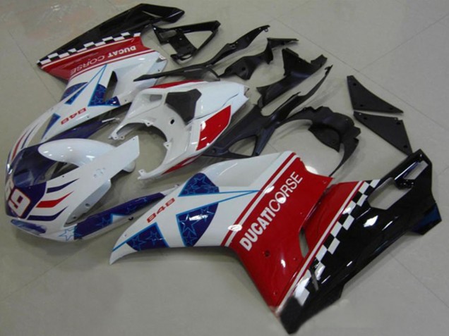 Beste Ducati 1098 Motorrad Verkleidung 2007-2014 - Weiss Rot Schwarz Blau Corse 69