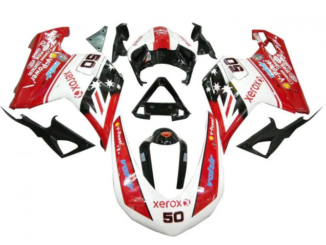 Beste Ducati 848 1098 1198 Motorrad Verkleidung 2007-2014 - Weiss Rot Glanzendes Schwarz Valsir Xerox 50