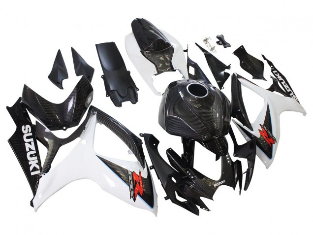 Beste Suzuki GSXR 600/750 Motorrad Verkleidung 2006-2007 - Schwarz Weiss Carbonfaser Stil