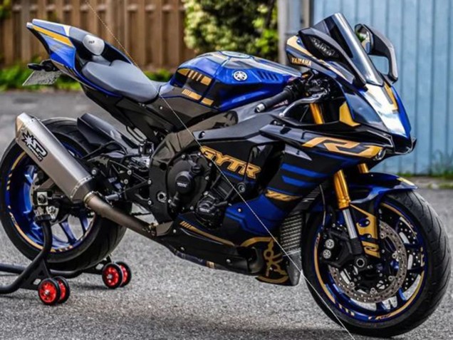 Beste Yamaha YZF R1 Motorrad Verkleidung 2015-2019 - Blau Gold Schwarz