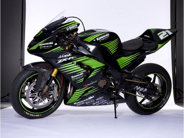 Beste Kawasaki ZX10R Motorrad Verkleidung 2006-2007 - Glanzendes Schwarz Grun Weiss