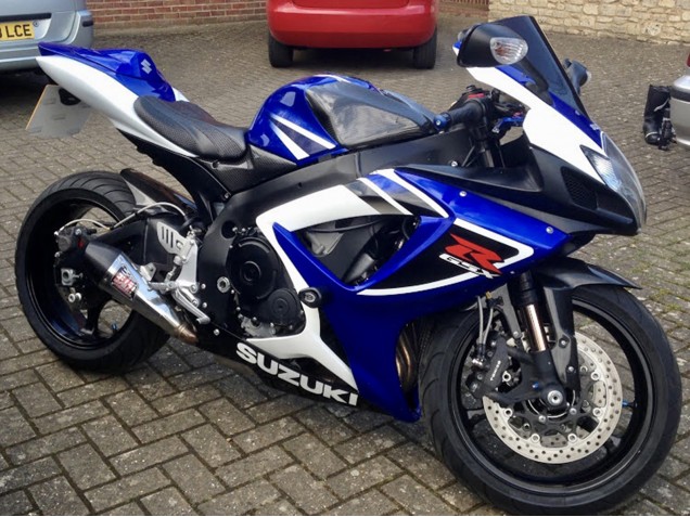 Beste Suzuki GSXR 750 Motorrad Verkleidung 2006-2007 - Weiss Blau Schwarz Streifen