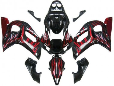 R6 98-02 Motorrad Verkleidungen - Schwarz rote Flamme