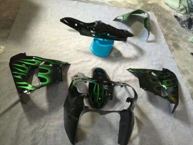 ZX9R 02-03 Motorrad Verkleidungen - Glänzend Schwarze Grüne Flamme
