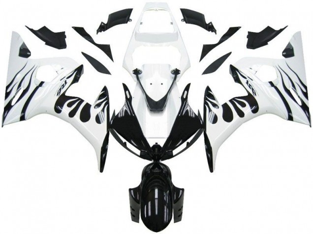R6 03-05 Motorrad Verkleidungen - Weiß Flamme Schwarz R6 03-05 Motorrad Verkleidungen - Weiß Flamme Schwarz