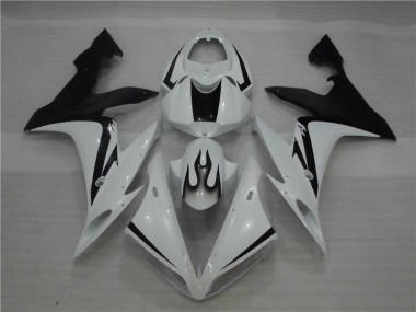 R1 04-06 Motorrad Verkleidungen - Weiß Schwarz Flamme
