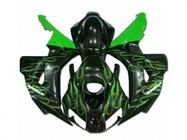 CBR 1000 RR 06-07 Motorrad Verkleidungen - Grüne Flamme Schwarz
