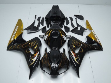 CBR 1000 RR 06-07 Motorrad Verkleidungen - Schwarz Gold Flamme