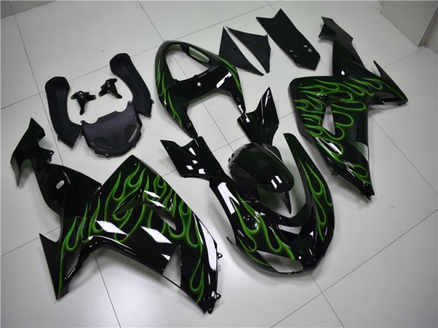 ZX10R 06-07 Motorrad Verkleidungen - Schwarze Grüne Flamme ZX10R 06-07 Motorrad Verkleidungen - Schwarze Grüne Flamme