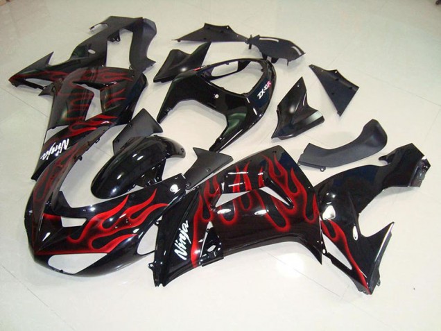 ZX10R 06-07 Motorrad Verkleidungen - Schwarz rote Flamme ZX10R 06-07 Motorrad Verkleidungen - Schwarz rote Flamme