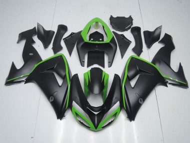 ZX10R 06-07 Motorrad Verkleidungen - Matt Schwarz mit Grünem Streifen