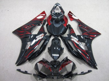 R6 06-07 Motorrad Verkleidung - Schwarz rote Flamme