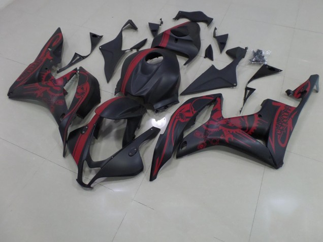 CBR 600 RR 07-08 Motorrad Verkleidungen - Matt Schwarzer roter Totenkopf mit Streifen CBR 600 RR 07-08 Motorrad Verkleidungen - Matt Schwarzer roter Totenkopf mit Streifen