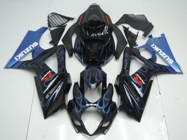 GSXR 1000 K7 07-08 Motorrad Verkleidungen - Schwarze Blau Flamme