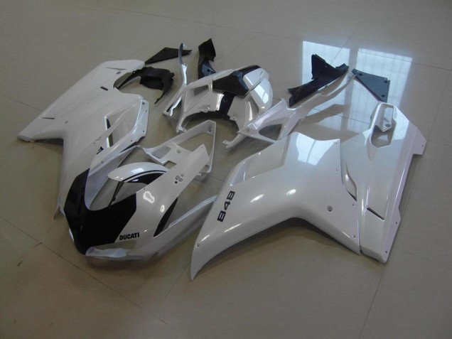 Ducati 848 1098 1198 07-14 Motorrad Verkleidungen - Perl Weiß Schwarz gestreift