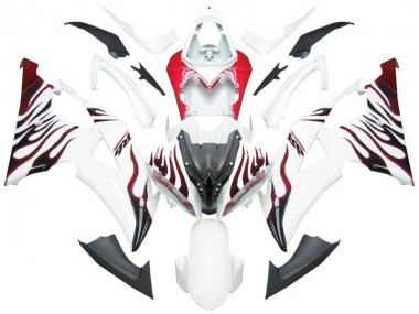 R6 08-16 Motorrad Verkleidungen - Weiß Rot Flamme R6